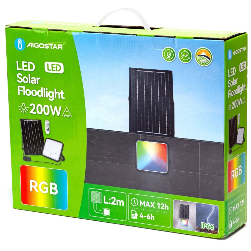 Aigostar - LED RGBW Stmievateľný solárny reflektor LED/200W/3,4V IP66 + diaľkové ovládanie