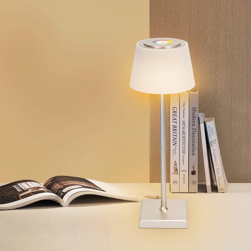 Aigostar - LED RGBW Vonkajšia stmievateľná nabíjacia stolná lampa LED/4W/5V 3600mAh biela/matný chróm IP54