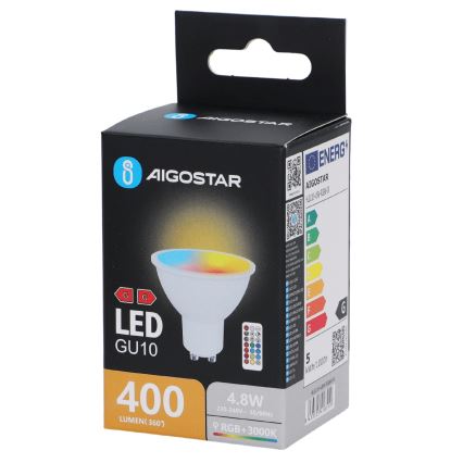 Aigostar - LED RGBW Žiarovka GU10/4,8W/230V 3000K + diaľkové ovládanie