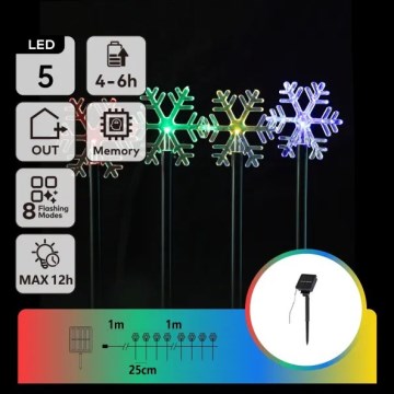 Aigostar - LED RGBY Solárne vianočné svietidlo 5xLED/1,2V/8 funkcií 1m IP65 800mAh vločky