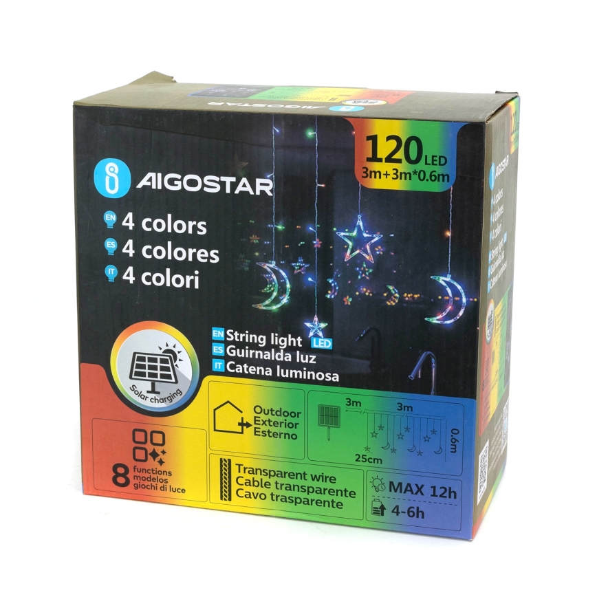 Aigostar - LED solárny reťazec 120xLED/8 funkcií 3x0,6 m 500 mAh IP65 viacfarebný
