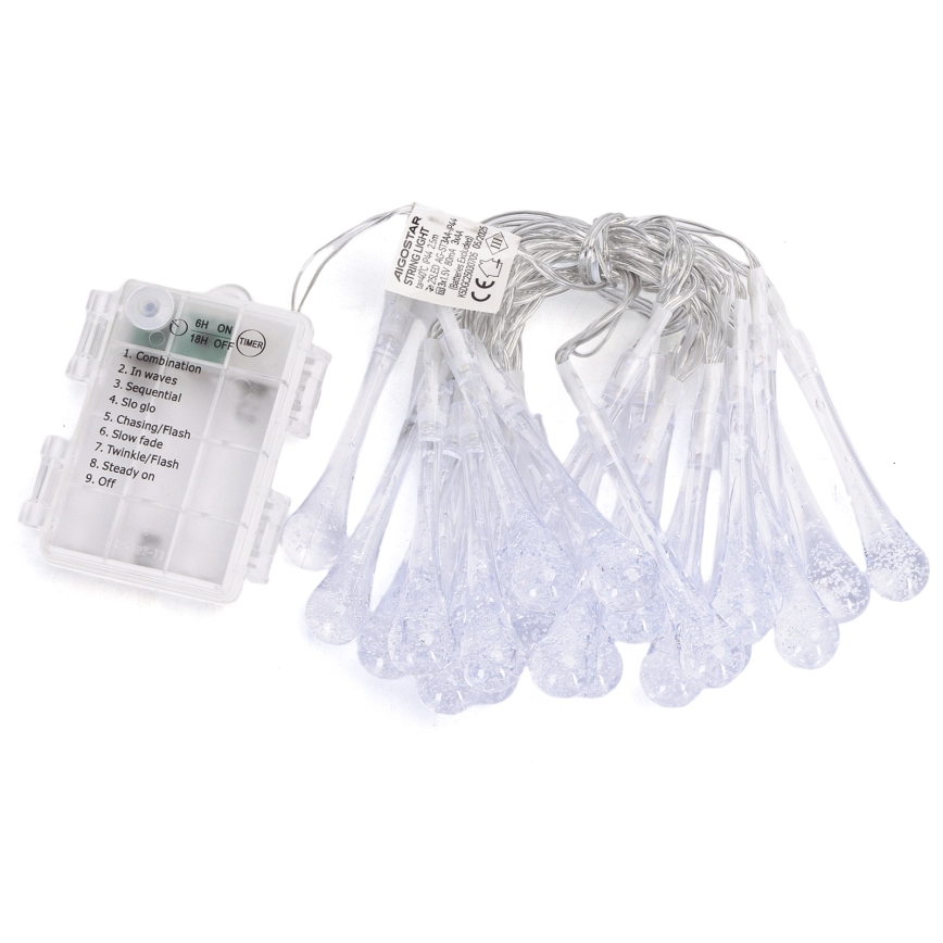 Aigostar - LED vonkajšia vianočná reťaz 25xLED/8 režimov 3xAA 2,5m IP44 viacfarebné kvapky