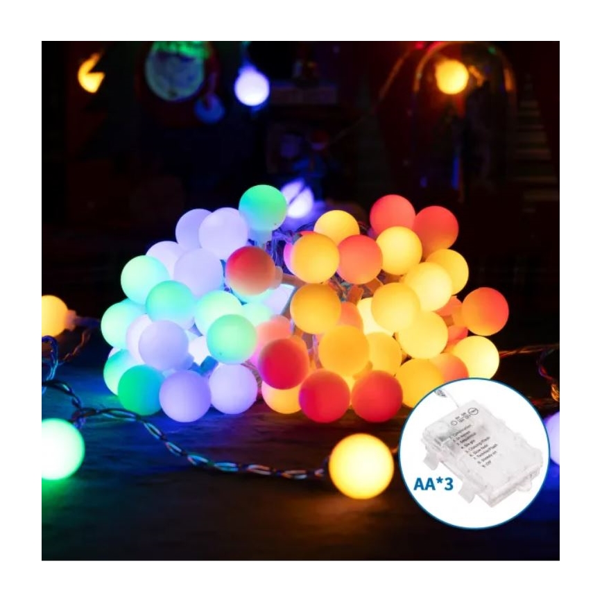 Aigostar - LED RGBY Vonkajšia vianočná reťaz 50xLED/3xAA/8 funkcií 5,3 m IP44