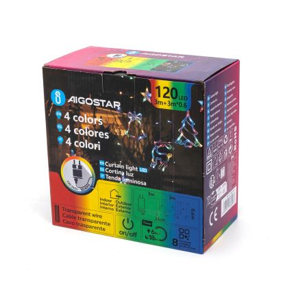 Aigostar - LED RGBY Vonkajší reťaz 120xLED/8 funkcií 3x0,6m IP44 multicolor + diaľkové ovládanie