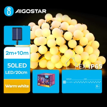 Aigostar - LED Solárna dekoračná reťaz 50xLED/8 funkcií 12m 800 mAh IP65 teplá biela