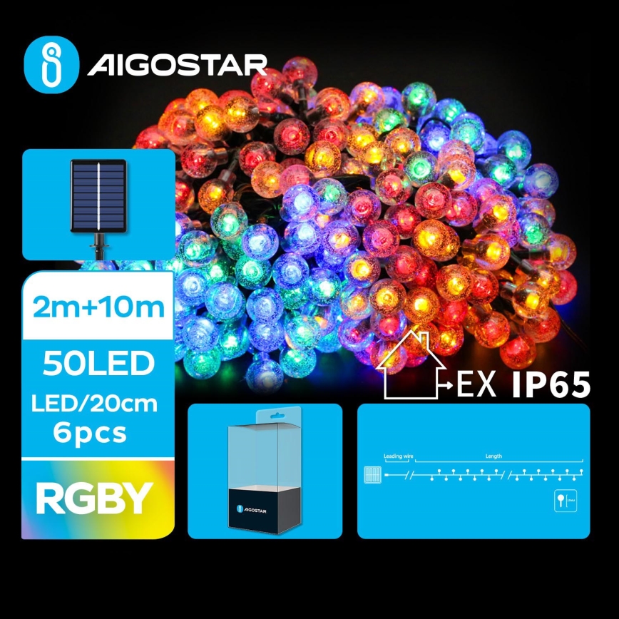 Aigostar - LED Solárna dekoračná reťaz 50xLED/8 funkcií 12m IP65 multicolor 800 mAh