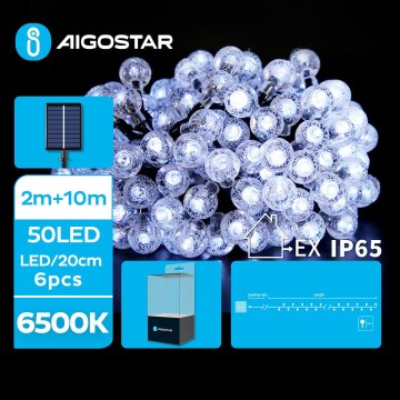 Aigostar - LED Solárna dekoračná reťaz 50xLED/8 funkcií 12m IP65 studená biela