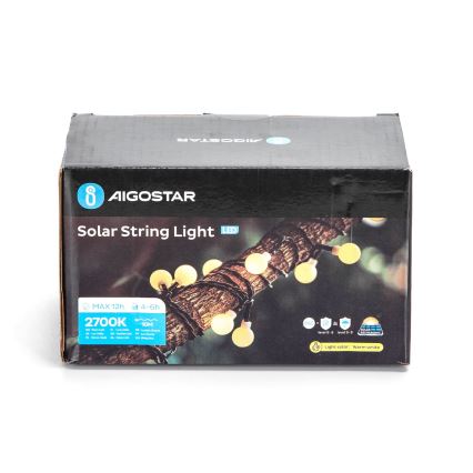 Aigostar - LED Solárna dekoračná reťaz 50xLED/8 funkcií 12m IP65 teplá biela