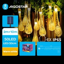 Aigostar - LED Solárna dekoračná reťaz 50xLED/8 funkcií 12m IP65 teplá biela
