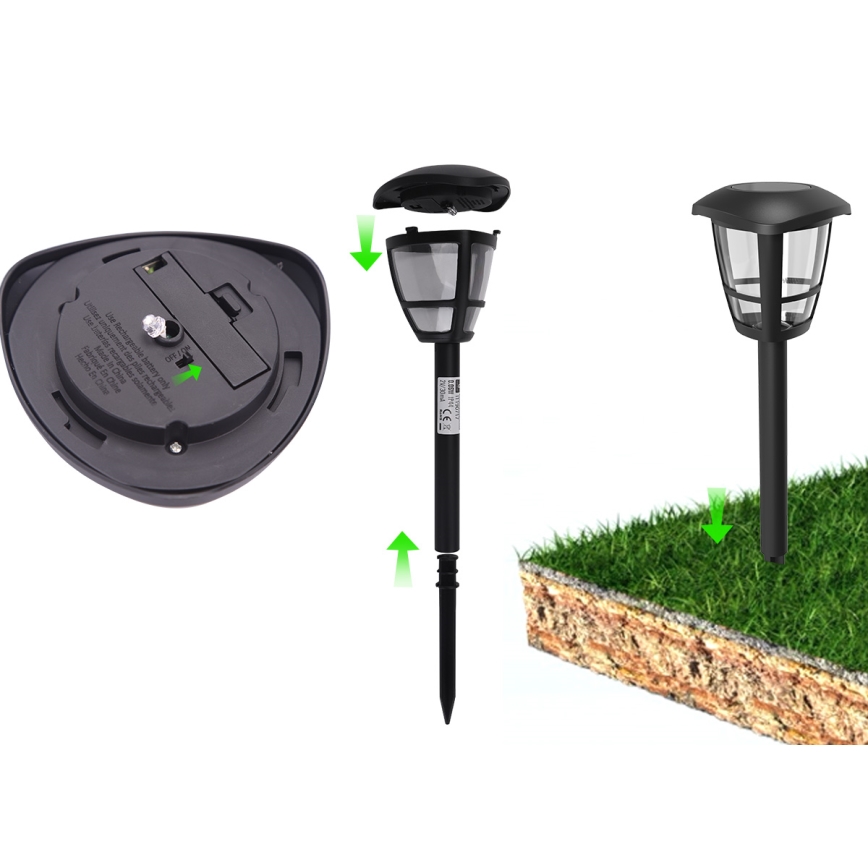 Aigostar - LED Solárna lampa LED/0,06W/2V 100 mAh 33,8 cm 6500K IP44 čierna