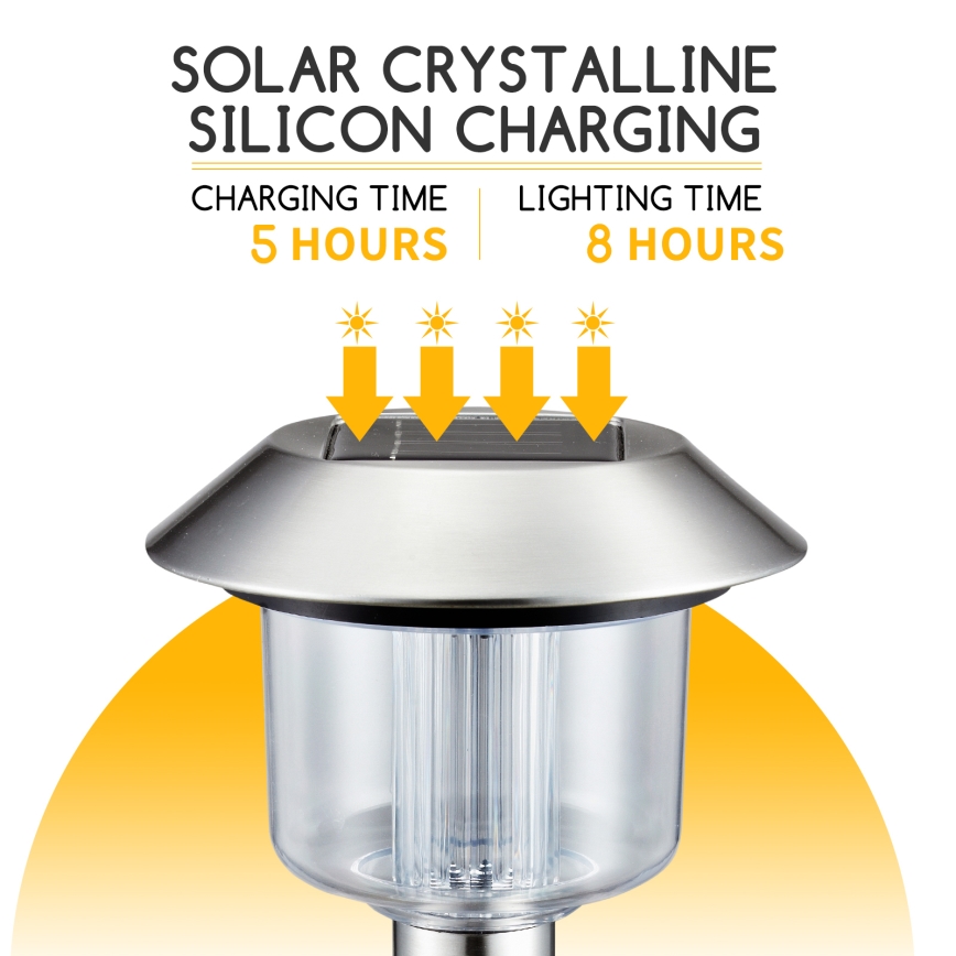 Aigostar - LED Solárna lampa LED/0,08W/2V 36,6 cm 6500K IP44 matný chróm