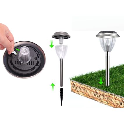 Aigostar - LED Solárna lampa LED/0,08W/2V 40,4 cm 3000K IP44 matný chróm