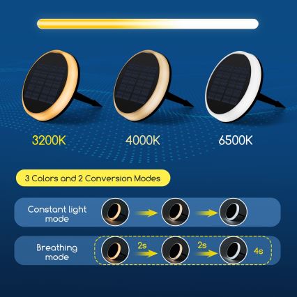 Aigostar - LED Solárna lampa LED/0,6W/2V pr. 16,5 cm 3200K/4000K/6500K IP65 čierna