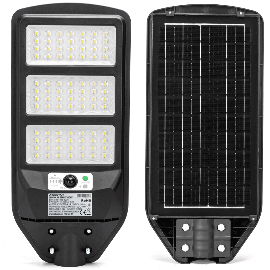 Aigostar - LED Solárna pouličná lampa so senzorom LED/150W/3,2V 8000mAh IP65 6500K + diaľkové ovládanie
