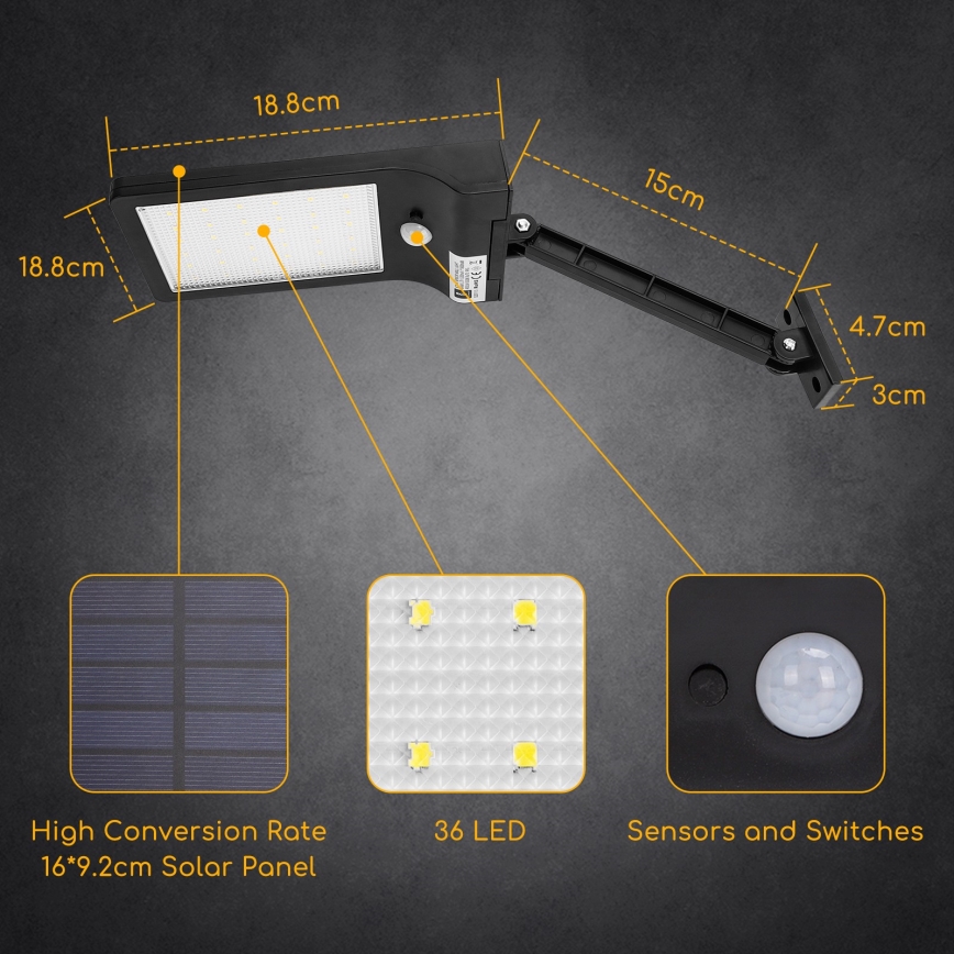 Aigostar - LED Solárna pouličná lampa so senzorom LED/2,3W/5,5V 1800 mAh IP65