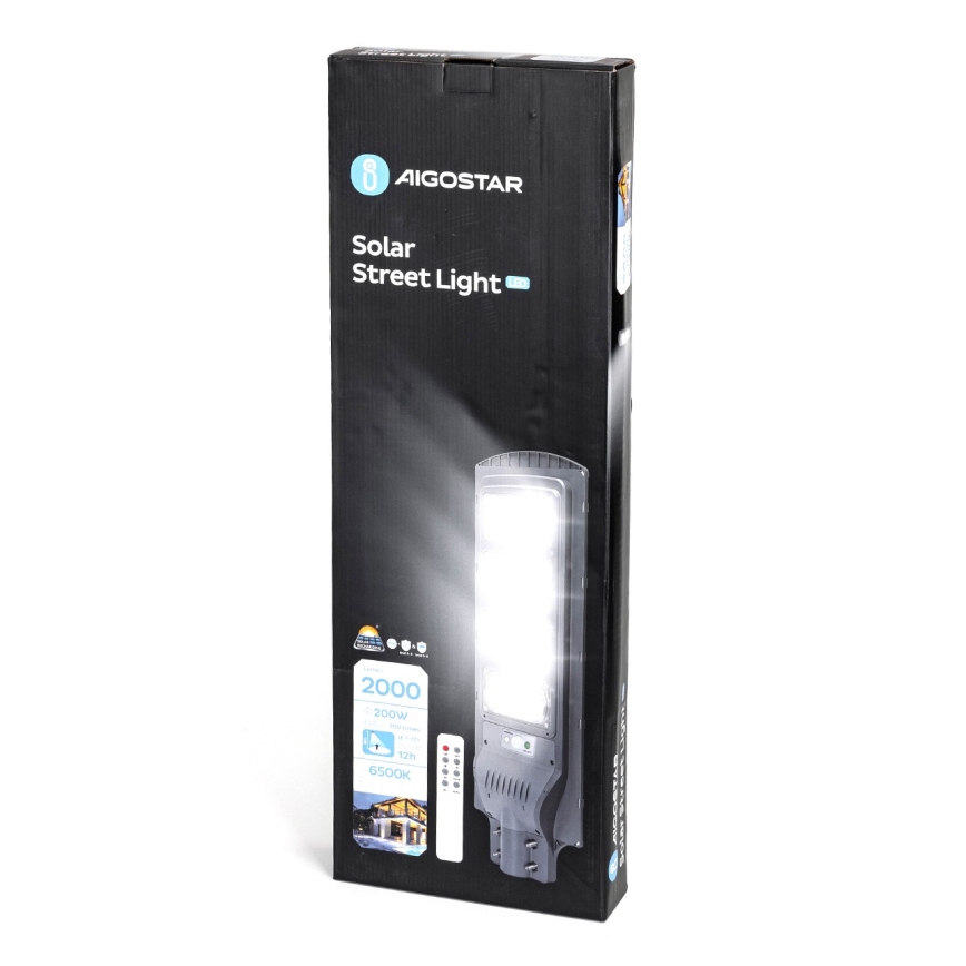 Aigostar - LED Solárna pouličná lampa so senzorom LED/200W/3,2V 20000mAh IP65 6500K + diaľkové ovládanie