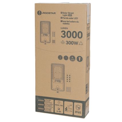 Aigostar - LED solárne pouličné svietidlo so senzorom LED/400W/3,2V 4800mAh + diaľkové ovládanie
