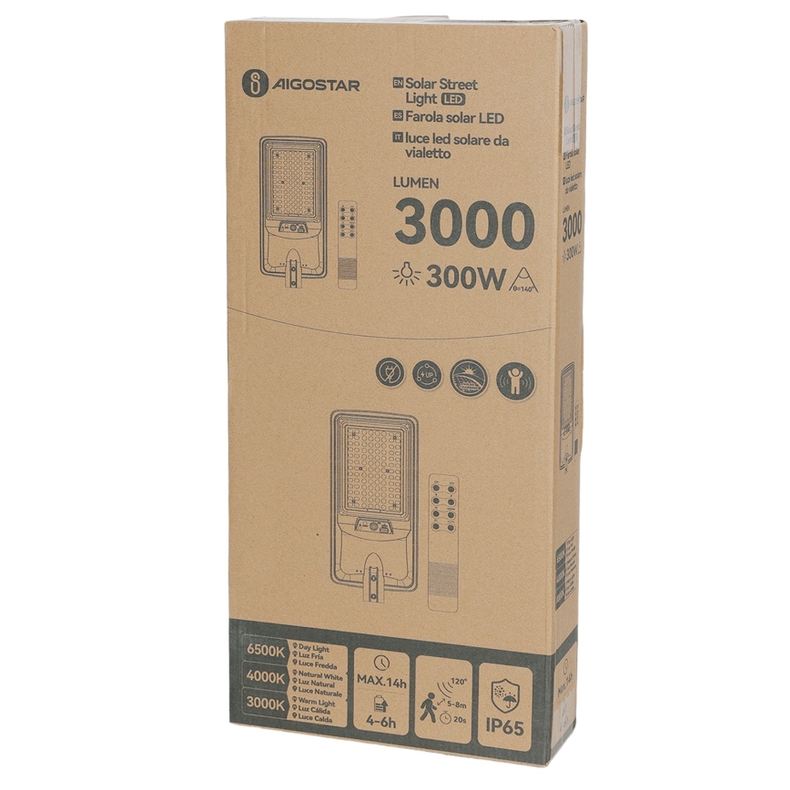 Aigostar - LED solárne pouličné svietidlo so senzorom LED/400W/3,2V 4800mAh + diaľkové ovládanie