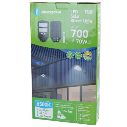 Aigostar - LED Solárna pouličná lampa so senzorom LED/70W/3,2V 4000mAh IP65 6500K + diaľkové ovládanie