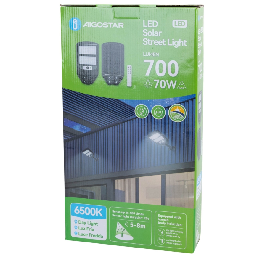 Aigostar - LED Solárna pouličná lampa so senzorom LED/70W/3,2V 4000mAh IP65 6500K + diaľkové ovládanie