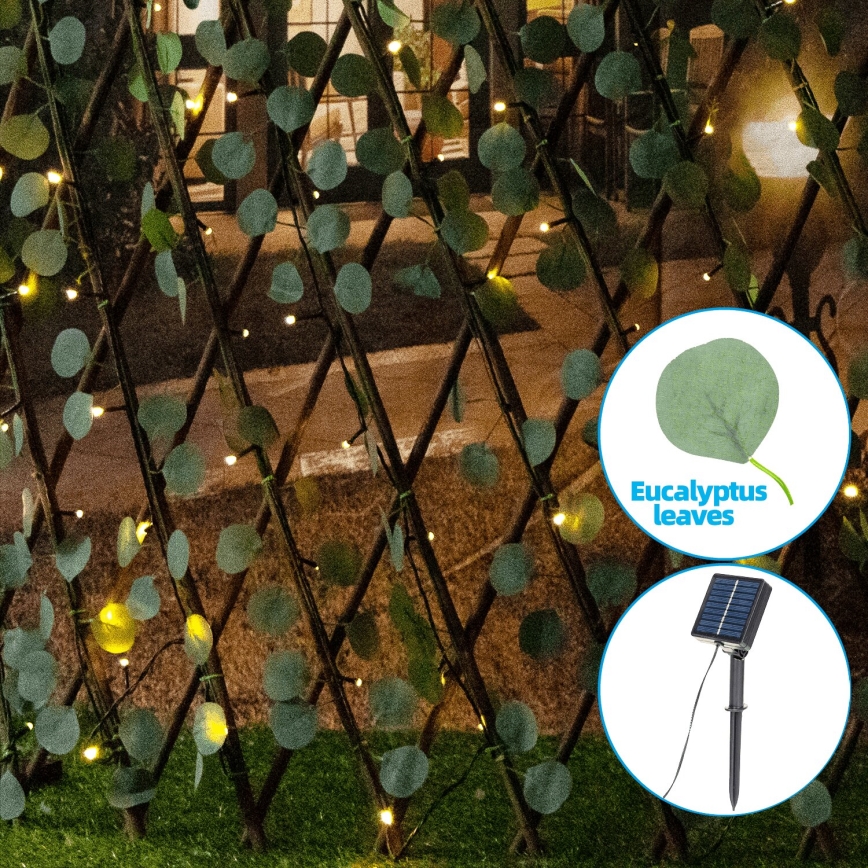 Aigostar - LED Solárna reťaz 148xLED/2x1,2m IP65 teplá biela eukalyptus