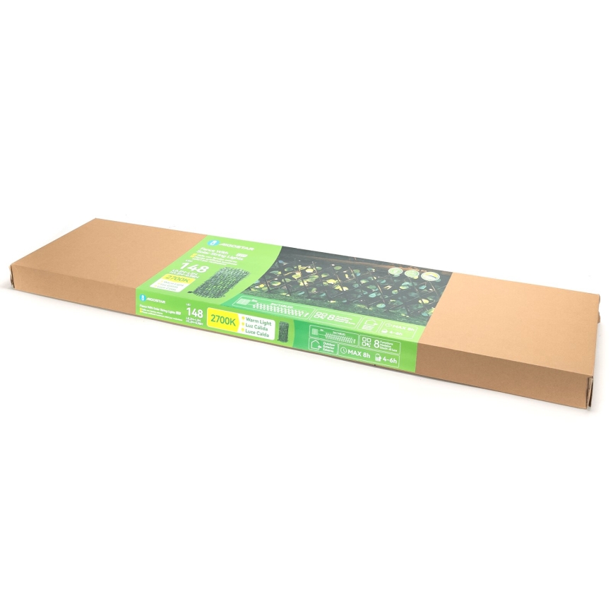 Aigostar - LED Solárna reťaz 148xLED/2x1,2m IP65 teplá biela eukalyptus