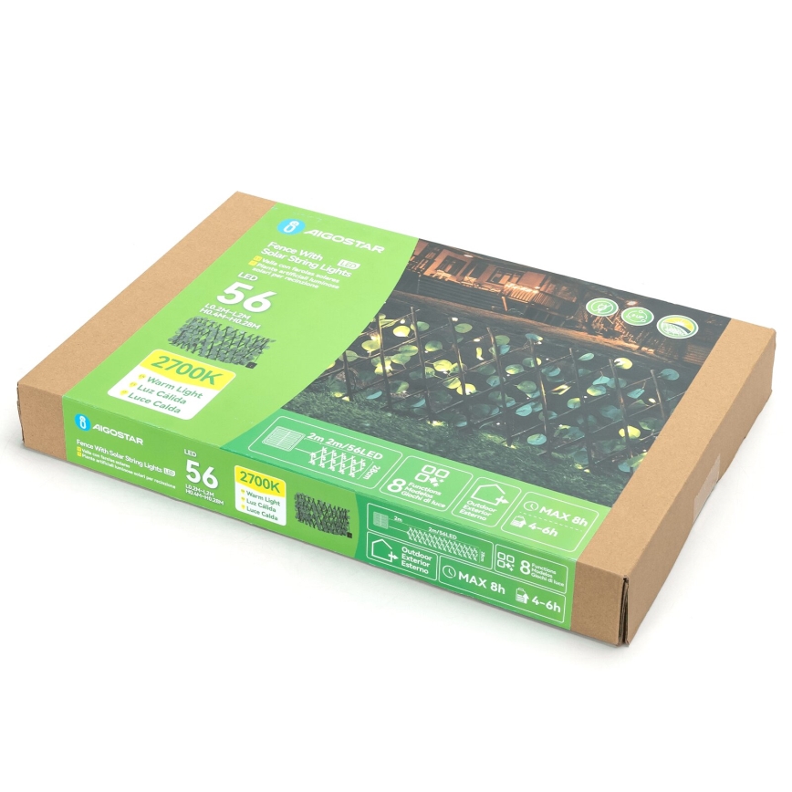Aigostar - LED Solárna reťaz 56xLED/2x0,4m IP65 teplá biela eukalyptus