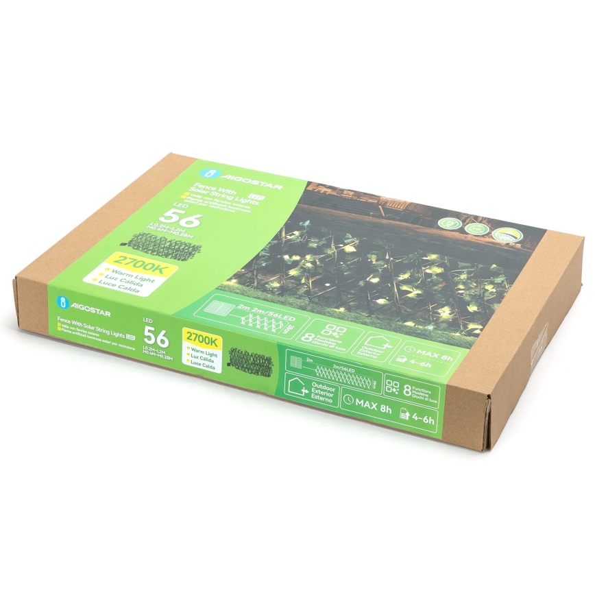 Aigostar - LED Solárna reťaz 56xLED/2x0,4m IP65 300 mAh teplá biela ivy