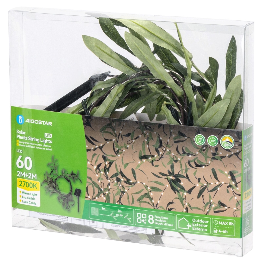 Aigostar - LED Solárna reťaz 60xLED/4m IP65 teplá biela olive