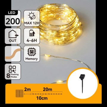 Aigostar - LED solárna svetelná reťaz 200× LED / 8 režimov, 22 m, IP65, teplá biela, 800 mAh
