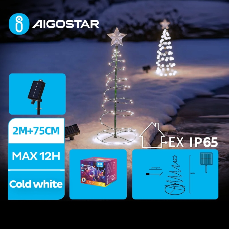 Aigostar - LED Solárna vianočná dekorácia LED/0,26W/3,7V 75cm IP65 500 mAh studená biela