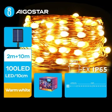 Aigostar - LED Solárna vianočná reťaz 100xLED/8 funkcií 12m 800 mAh IP65 teplá biela