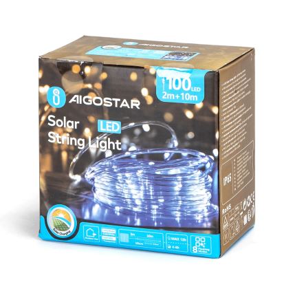 Aigostar - LED Solárna vianočná reťaz 100xLED/8 funkcií 12m IP65 studená biela