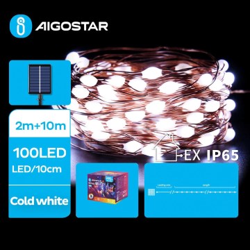 Aigostar - LED Solárna vianočná reťaz 100xLED/8 funkcií 12m IP65 studená biela