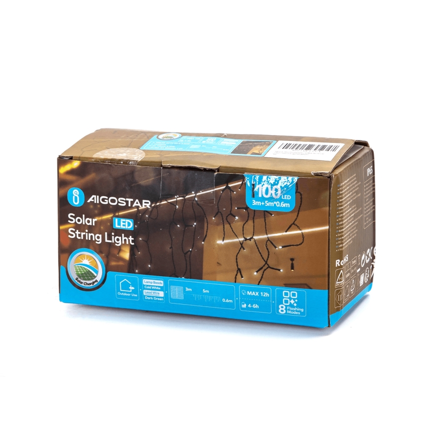 Aigostar - LED Solárna vianočná reťaz 100xLED/8 funkcií 8x0,6m 500 mAh IP65 studená biela