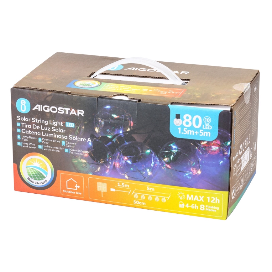 Aigostar - LED Solárna vianočná reťaz 10xLED/8 funkcií 6,5m IP65 multicolor
