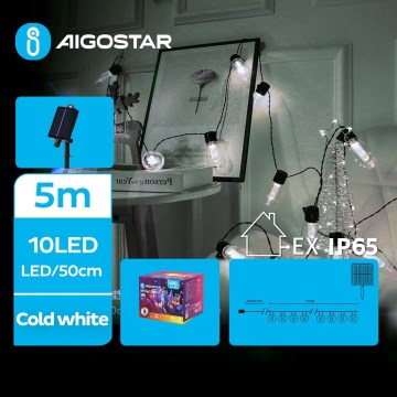 Aigostar - LED Solárna vianočná reťaz 10xLED/8 funkcií 6,5m IP65 studená biela