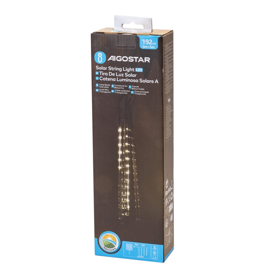 Aigostar - LED Solárna vianočná reťaz 192xLED/8m IP65 studená biela