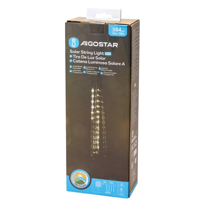 Aigostar - LED Solárna vianočná reťaz 384xLED/13m IP65 studená biela