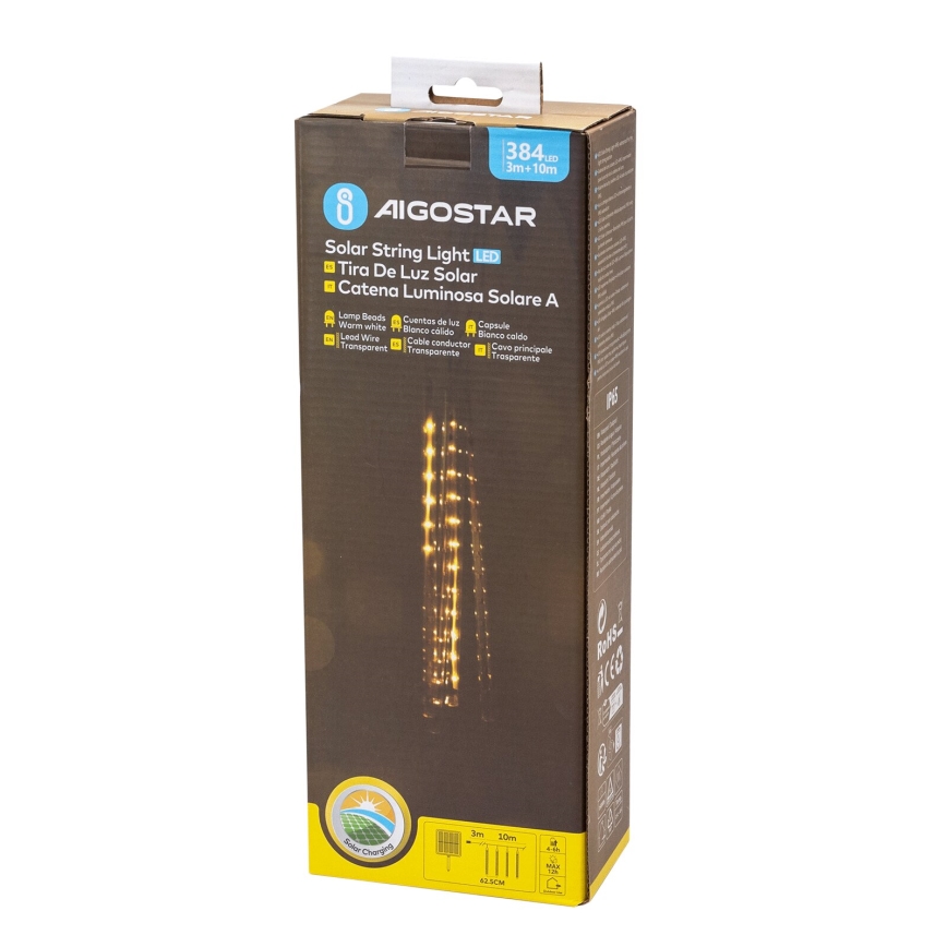 Aigostar - LED Solárna vianočná reťaz 384xLED/13m IP65 teplá biela