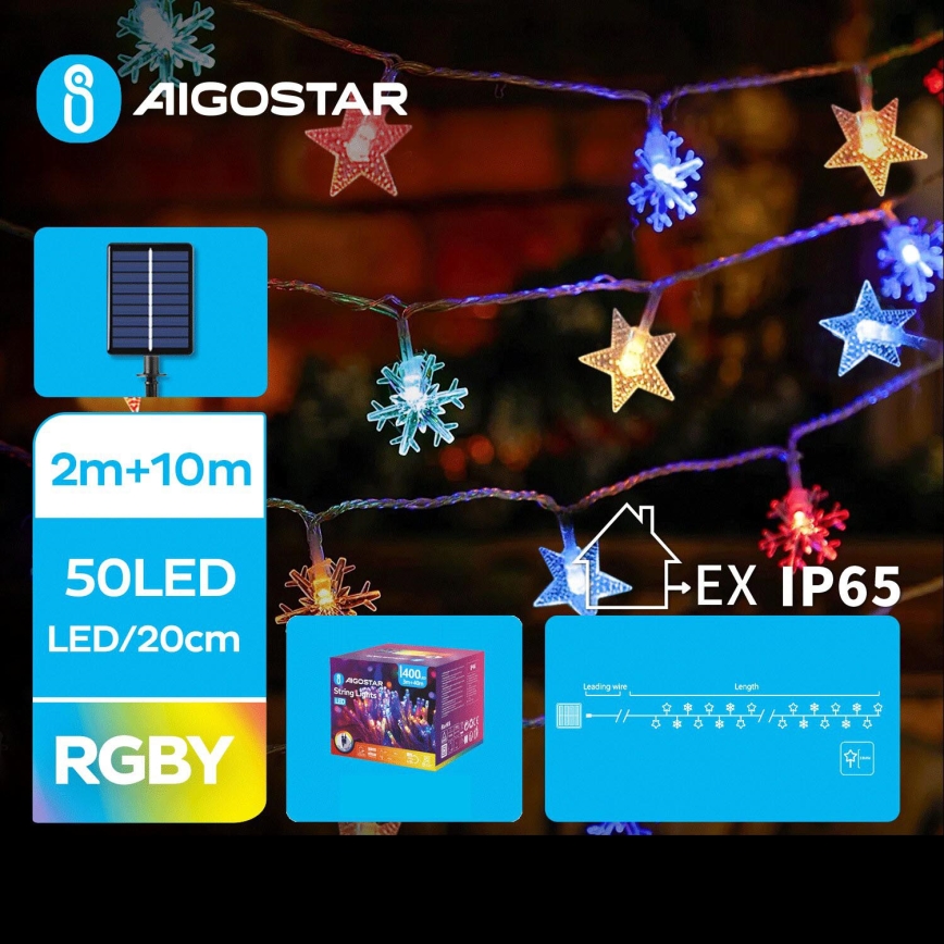 Aigostar - LED Solárna vianočná reťaz 50xLED/8 funkcií 12m IP65 multicolor
