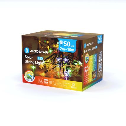 Aigostar - LED Solárna vianočná reťaz 50xLED/8 funkcií 800 mAh 12m IP65 multicolor