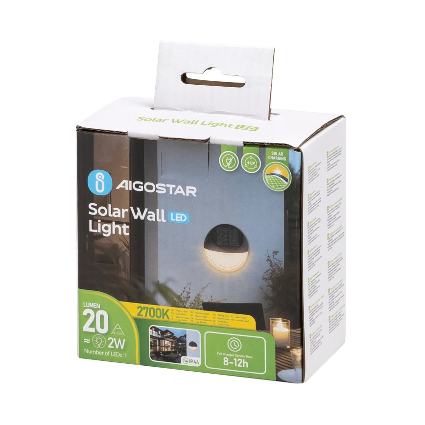 Aigostar - LED Solárne nástenné svietidlo LED/2W/1,2V čierna 300 mAh 2700K IP44