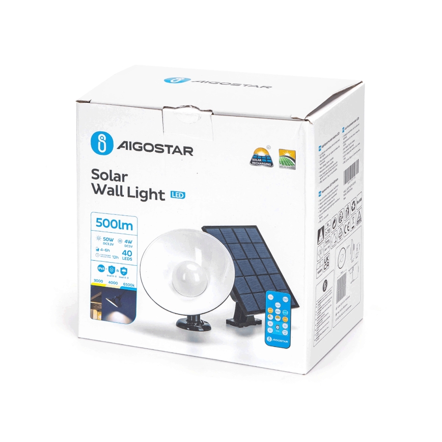 Aigostar - LED Solárne nástenné svietidlo LED/3,2V 3000K/4000K/6500K 5000 mAh IP65 + diaľkové ovládanie
