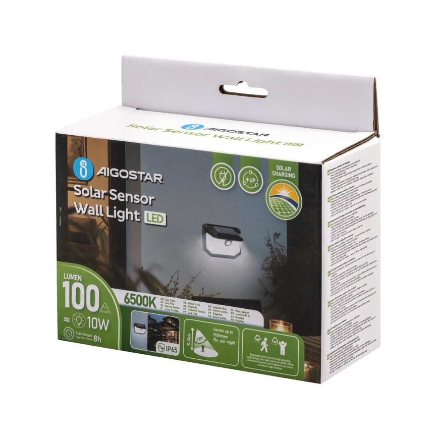 Aigostar - LED Solárne nástenné svietidlo so senzorom LED/0,8W/5,5V 1200 mAh 6500K IP65