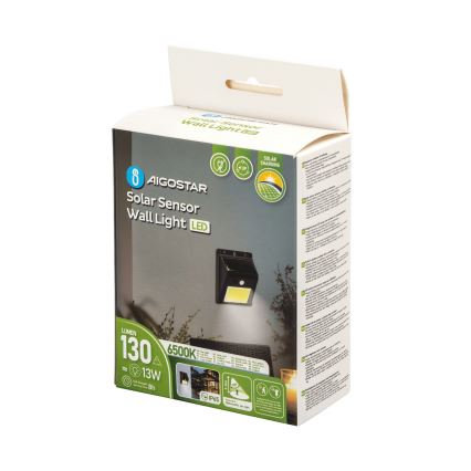 Aigostar - LED Solárne nástenné svietidlo so senzorom LED/13W/5,5V 6500K IP65