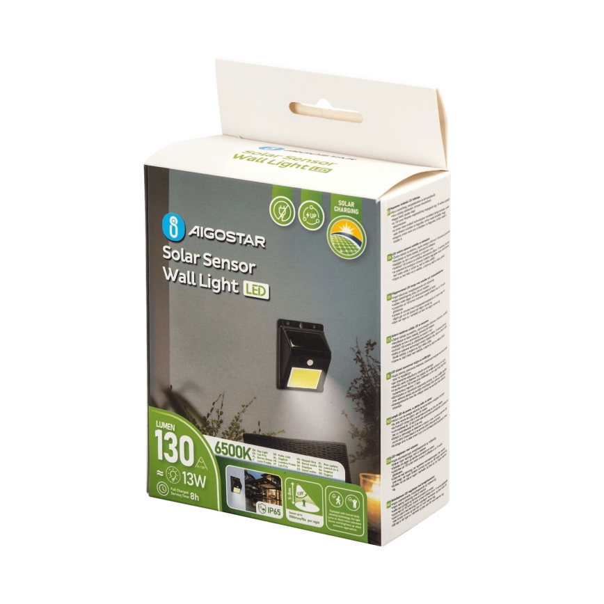 Aigostar - LED Solárne nástenné svietidlo so senzorom LED/13W/5,5V 6500K IP65