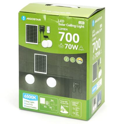 Aigostar - LED solárne stropné svietidlo so senzorom 2xLED/35W/3,7V 6000 mAh IP65 + diaľkové ovládanie