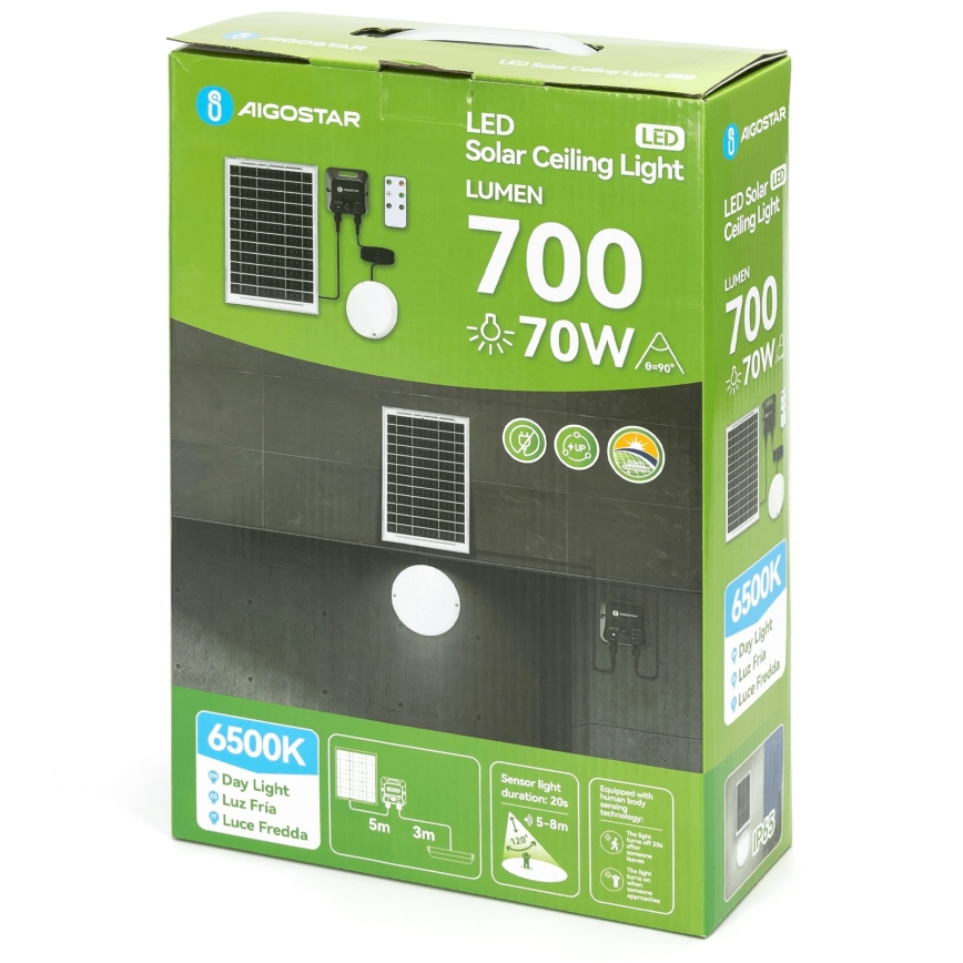 Aigostar - LED Solárne stropné svietidlo so snímačom LED/70W/3,7V 6000 mAh IP65 + diaľkové ovládanie