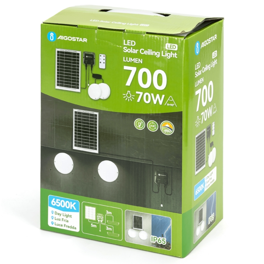 Aigostar - LED solárne svietidlo 2× LED / 35 W / 12 V, 6000 mAh, 6500 K, IP65, priemer 16,8 cm + diaľkové ovládanie